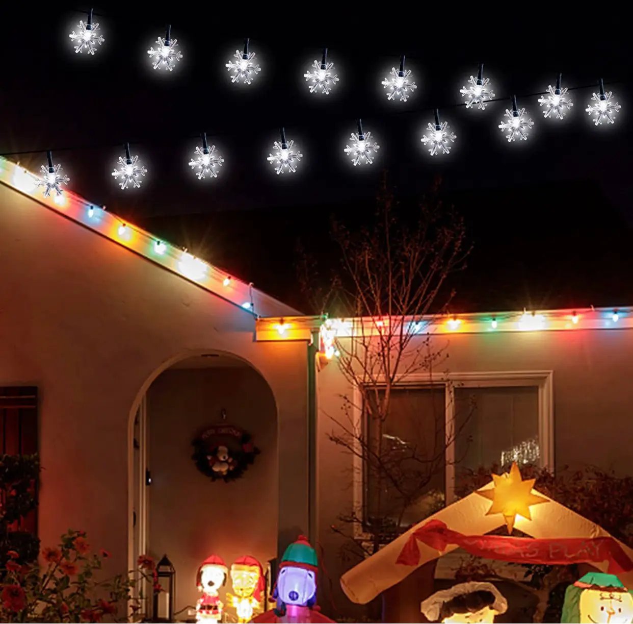 33Ft Solar Snowflake Twinkle Star String Lights, 100 LED Outdoor 8 Lighting Modes & Waterproof by Outdoor Solar Outlet
