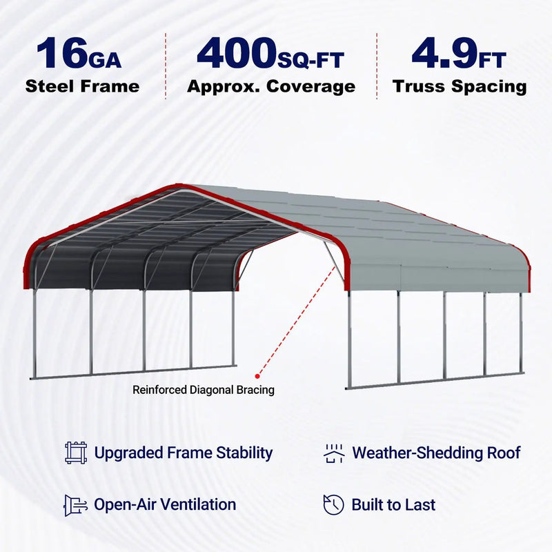 20x20 ft Heavy Duty Metal Garage Carport by Chery Industrial