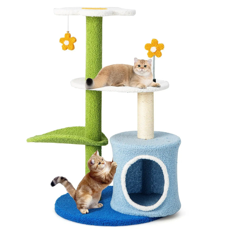 34.5 Inch 4-Tier Cute Cat Tree with Jingling Balls and Condo-Blue by DirectDeals