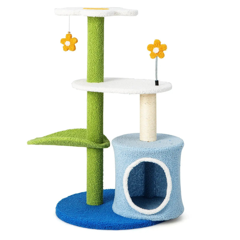 34.5 Inch 4-Tier Cute Cat Tree with Jingling Balls and Condo-Blue by DirectDeals