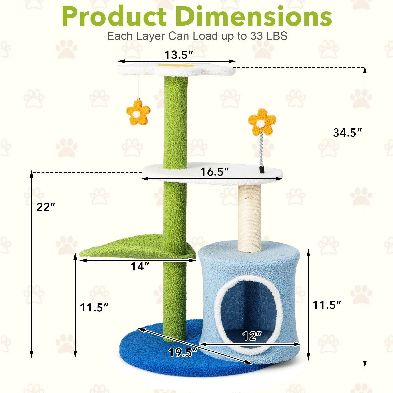 34.5 Inch 4-Tier Cute Cat Tree with Jingling Balls and Condo-Blue by DirectDeals