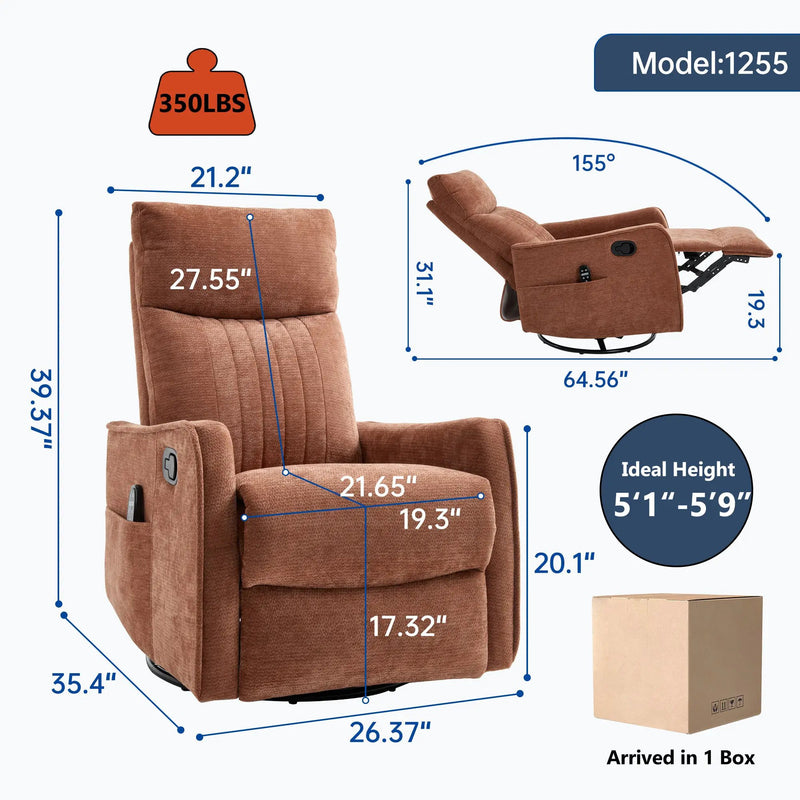 Orange Heat Massage Manual Recliner Chair with Rocker and Swivel by HouseOfZazla