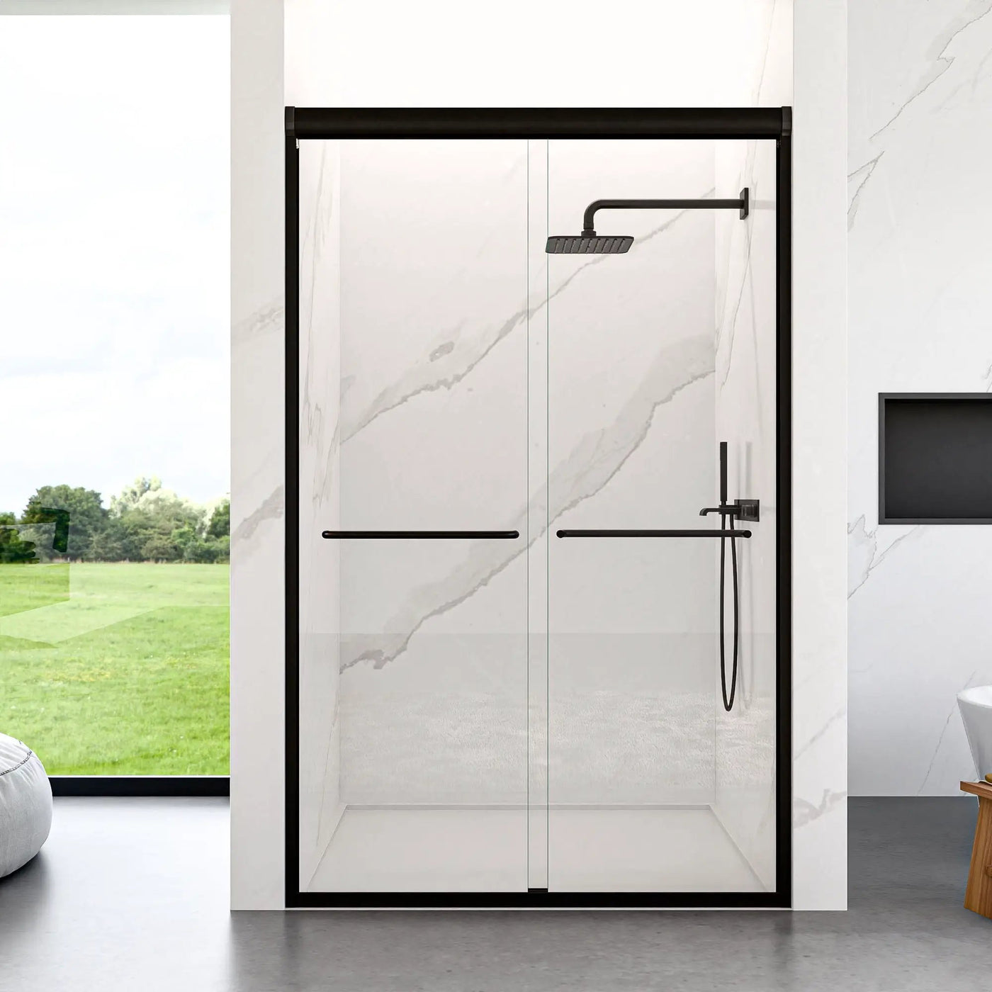 Modern Semi Frameless Double Sliding Shower Door by HouseOfZazla