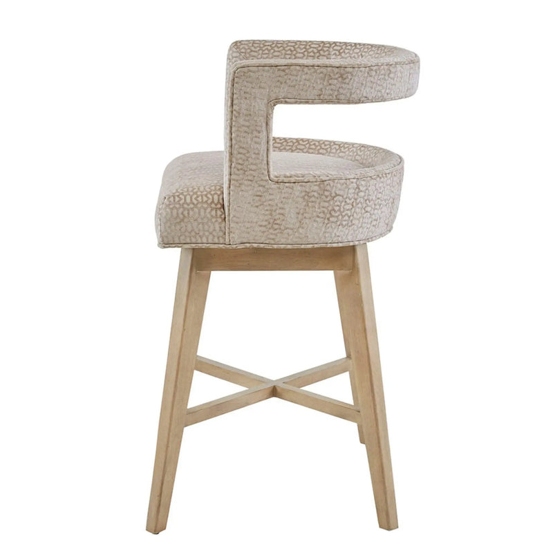 Design Swivel Counter Stool With Low Back Support Polyester And Solid Wood - Cream by HouseOfZazla