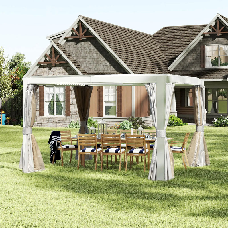 10x12 FT Outdoor Louvered Pergola with Adjustable Louvers - White by HouseOfZazla