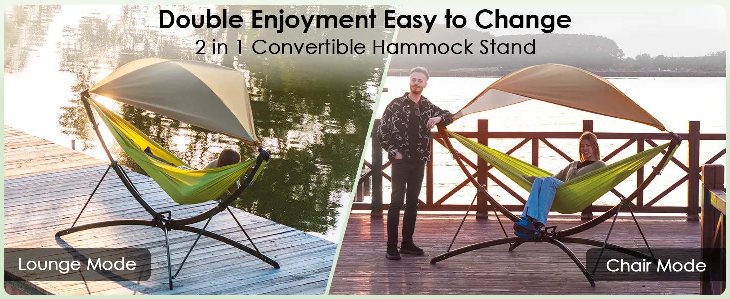 Portable Outdoor Hammock with Quick-Fold Stand and Adjustable Sunshade by HouseOfZazla