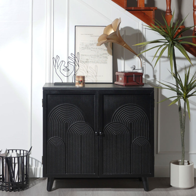 Modern Black Wood Storage Cabinet with Embossed Door by HouseOfZazla