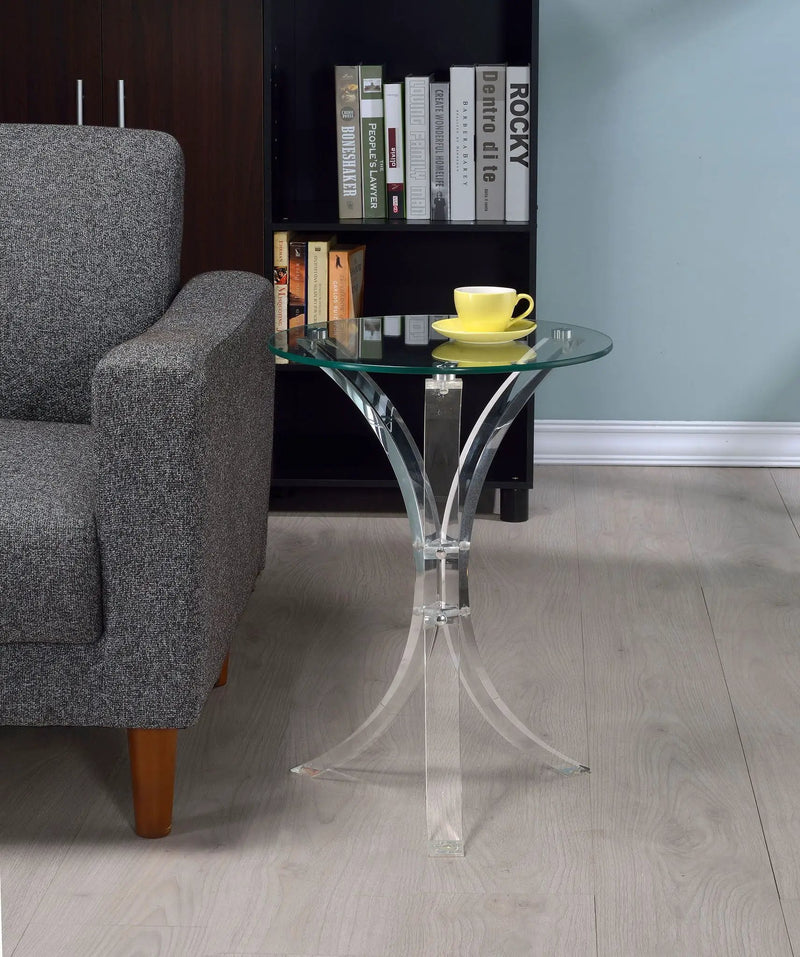 Laning Round Glass Top Acrylic Side Table Clear by Unique Piece Furniture