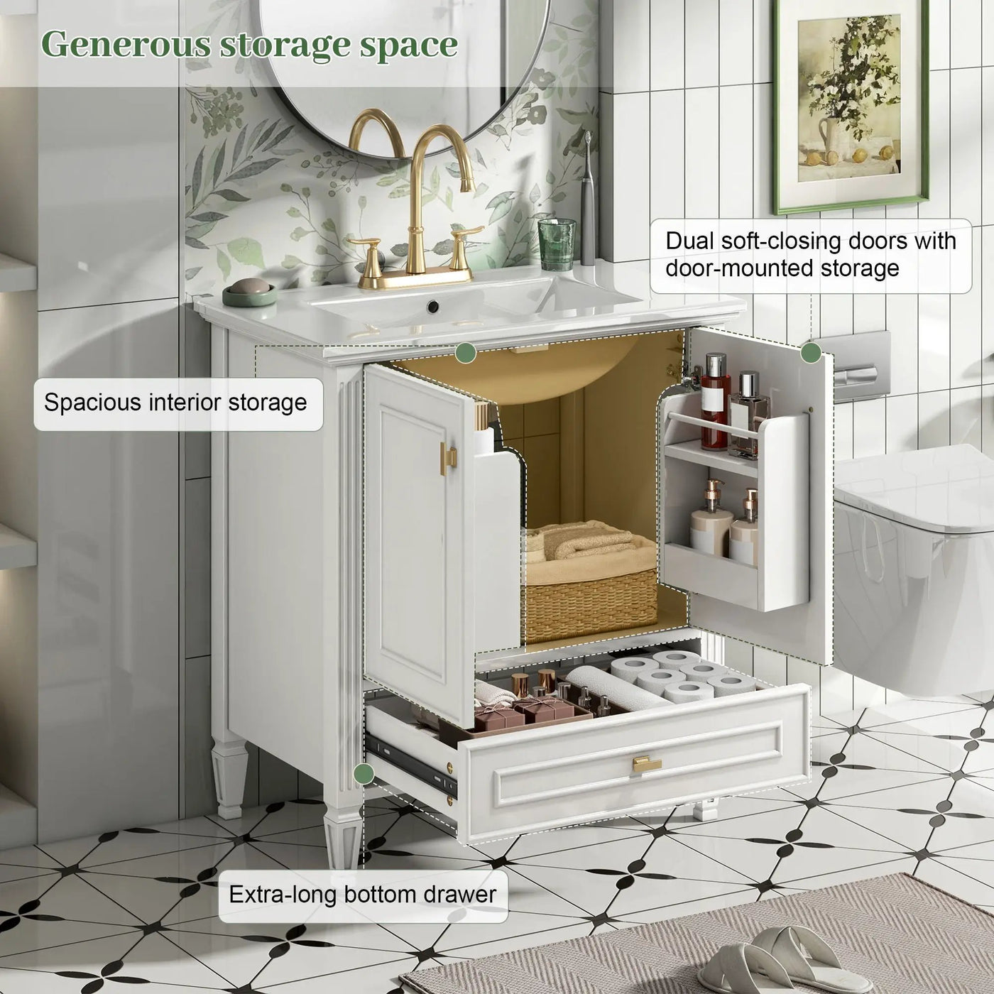 Freestanding Vanity With 1 Drawer & 2 Soft Close Doors With Door Mounted Storage by HouseOfZazla