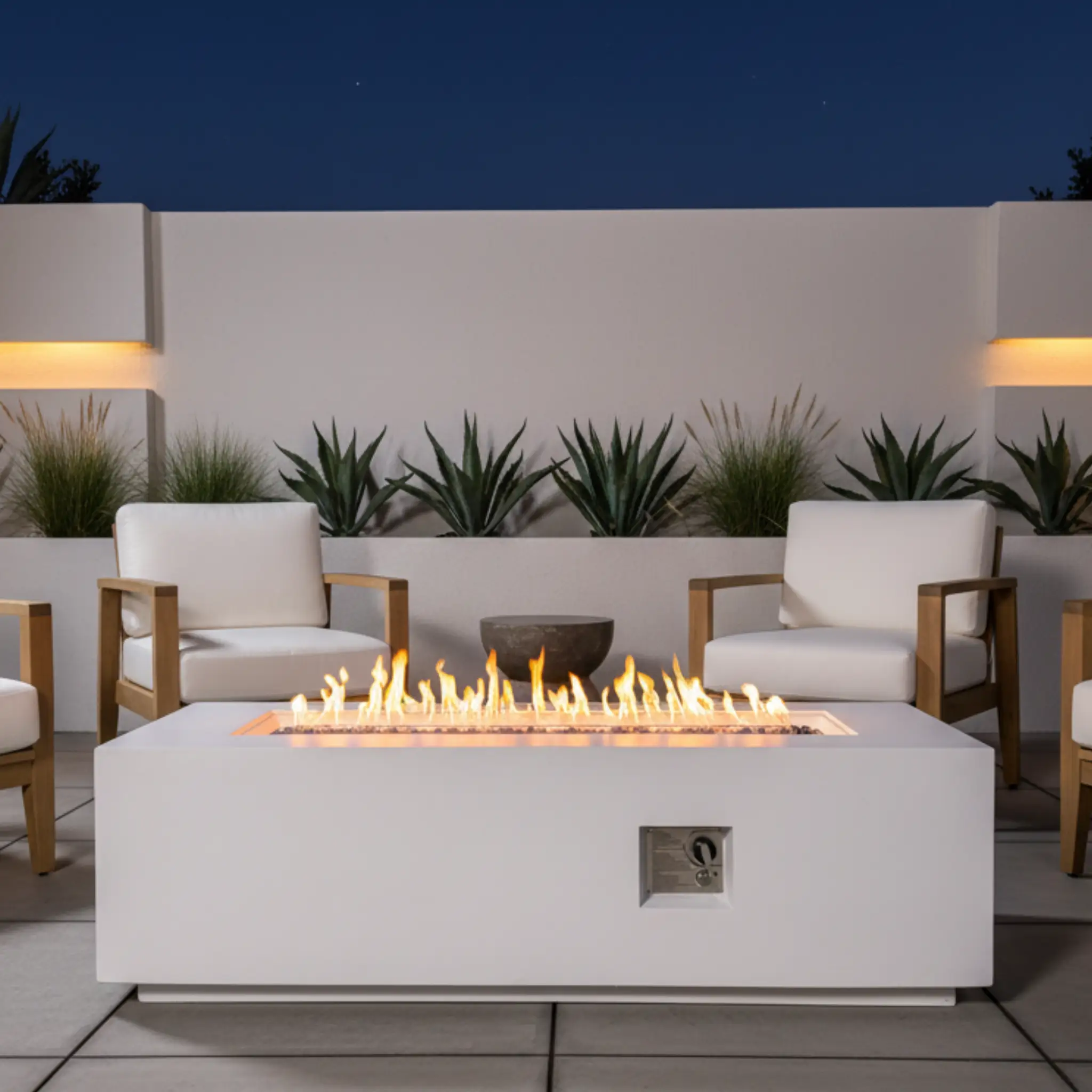 Outdoor Rectangle Propane Fire Pit Table 60inch, White by HouseOfZazla