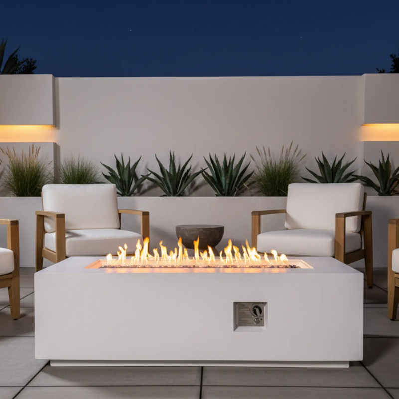 Outdoor Rectangle Propane Fire Pit Table 60inch, White by HouseOfZazla