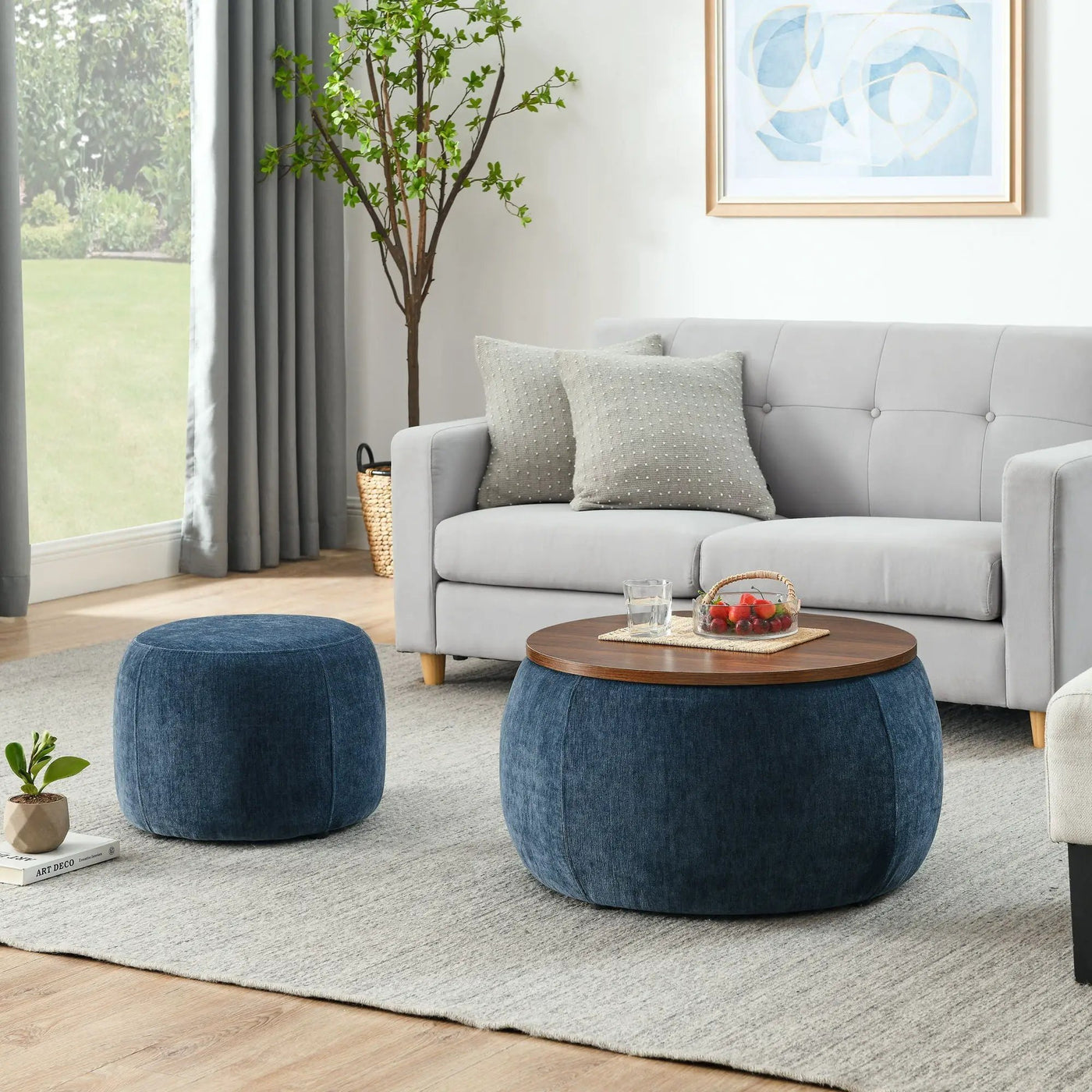 Round Storage Ottoman, 2 In 1 Function, End Table And Ottoman by HouseOfZazla
