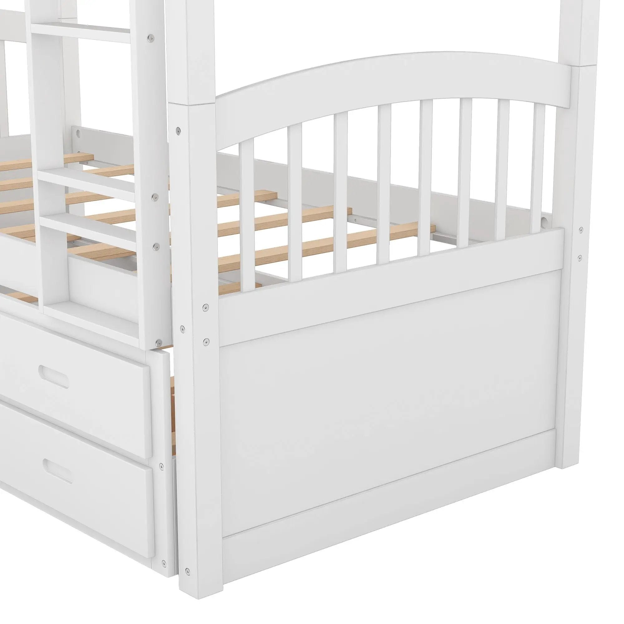 Bunk Bed With Trundle And Drawers, Arched Headboard And Footboard by HouseOfZazla