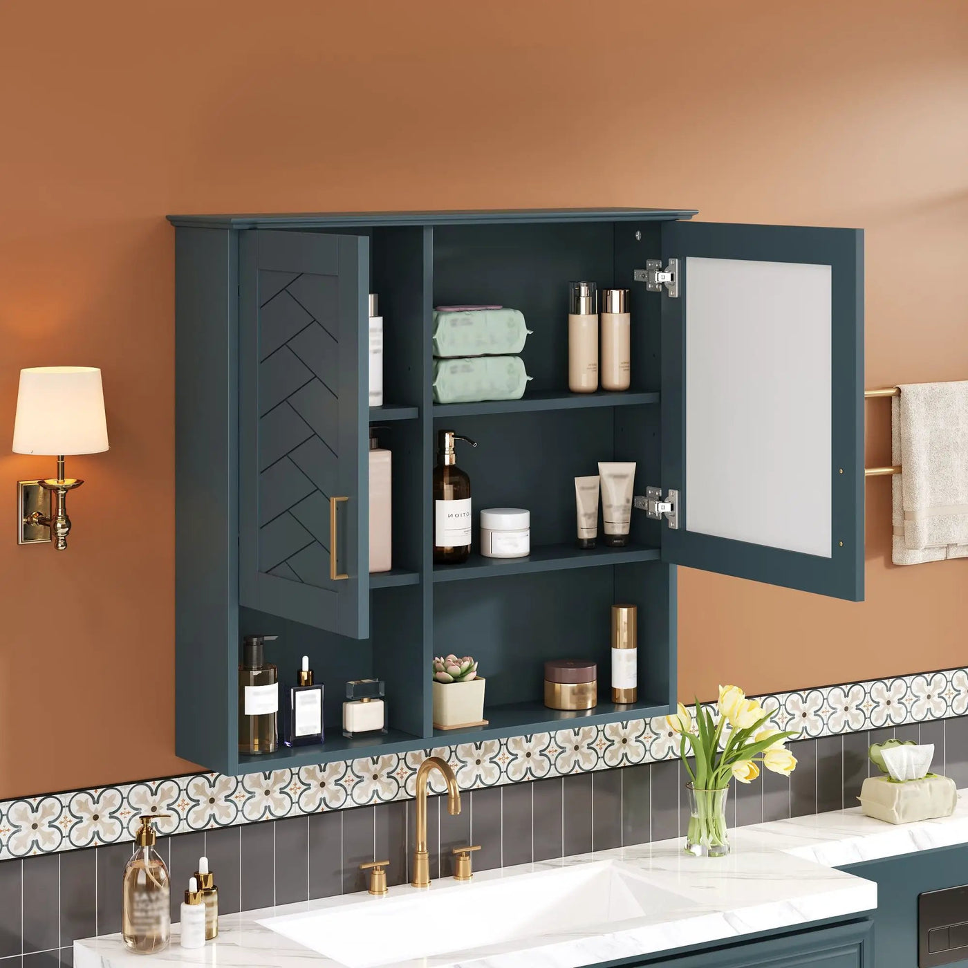 2 In 1 Wall-Mounted Mirror Cabinet With Adjustable Shelves, Soft-Close Doors, High-Definition Mirror & Storage by Unique Piece Furniture