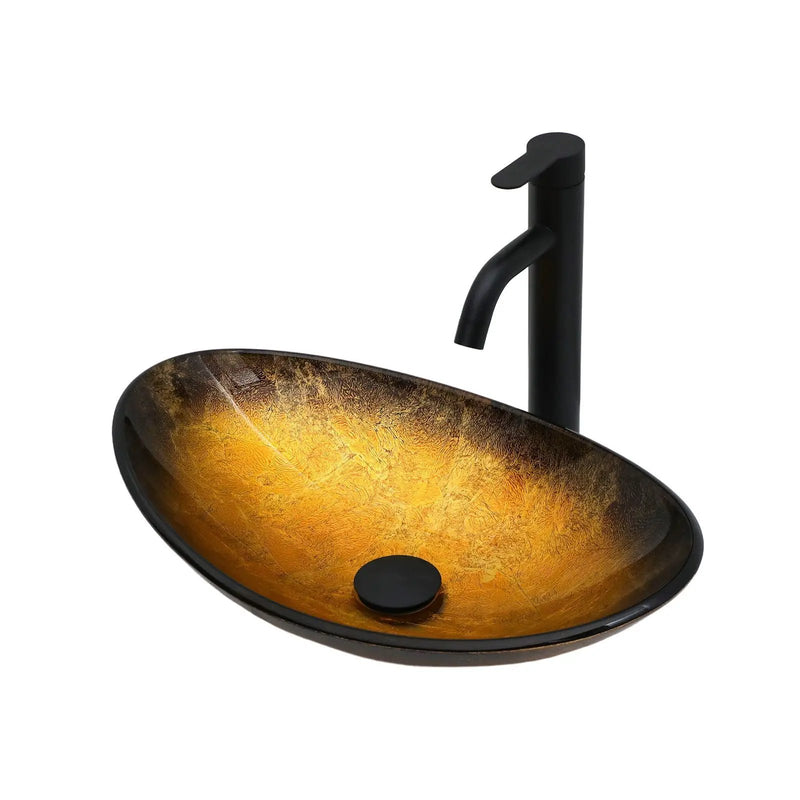 Veined Vessel Sink With Pop Up Drain, Boat Shape Bathroom Sink Above Counter - Gold by HouseOfZazla