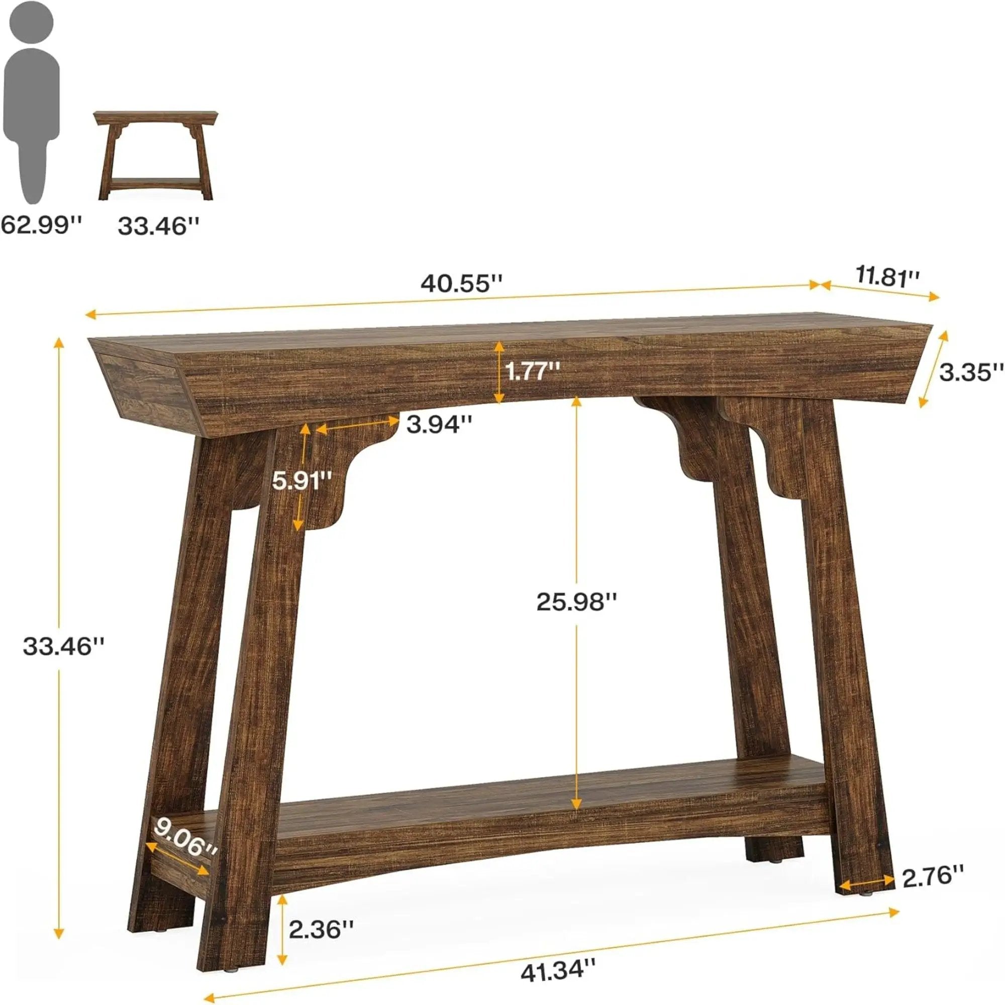 Console Table With 2 Tier Storage - Rustic Brown by HouseOfZazla