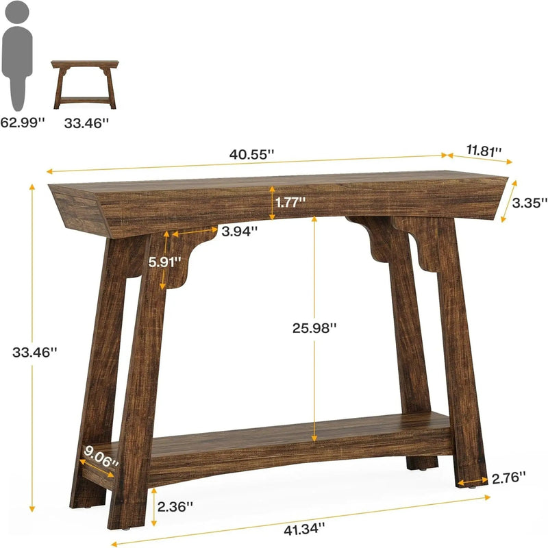 Console Table With 2 Tier Storage - Rustic Brown by HouseOfZazla