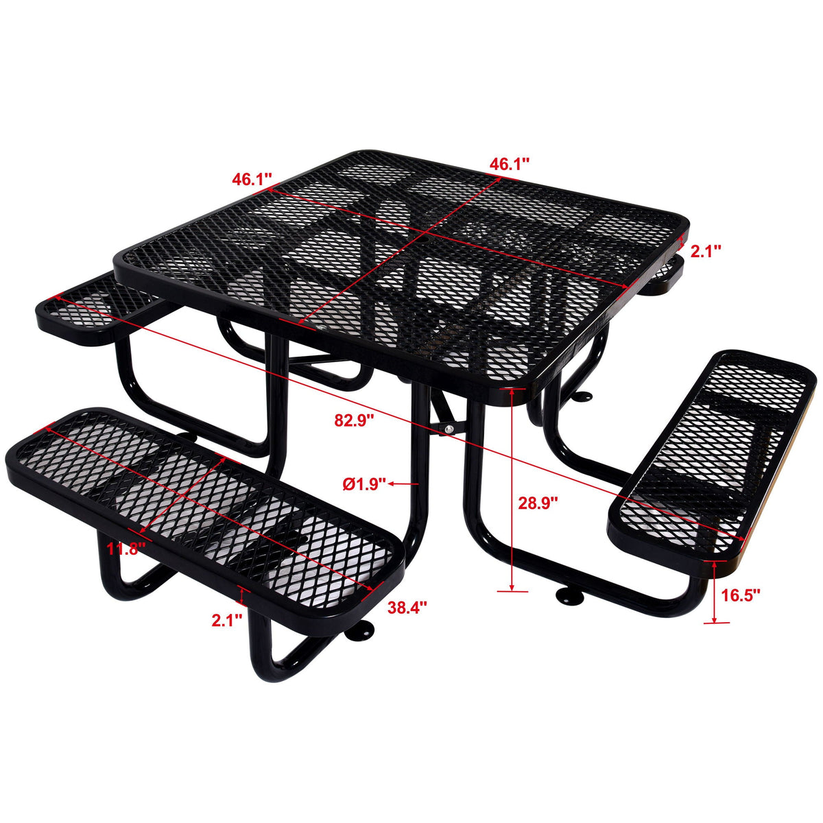 Square Outdoor Steel Picnic Table, With Umbrella Pole, photo 5 of 14