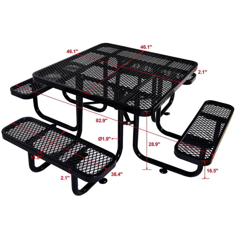 Square Outdoor Steel Picnic Table, With Umbrella Pole by Unique Piece Furniture
