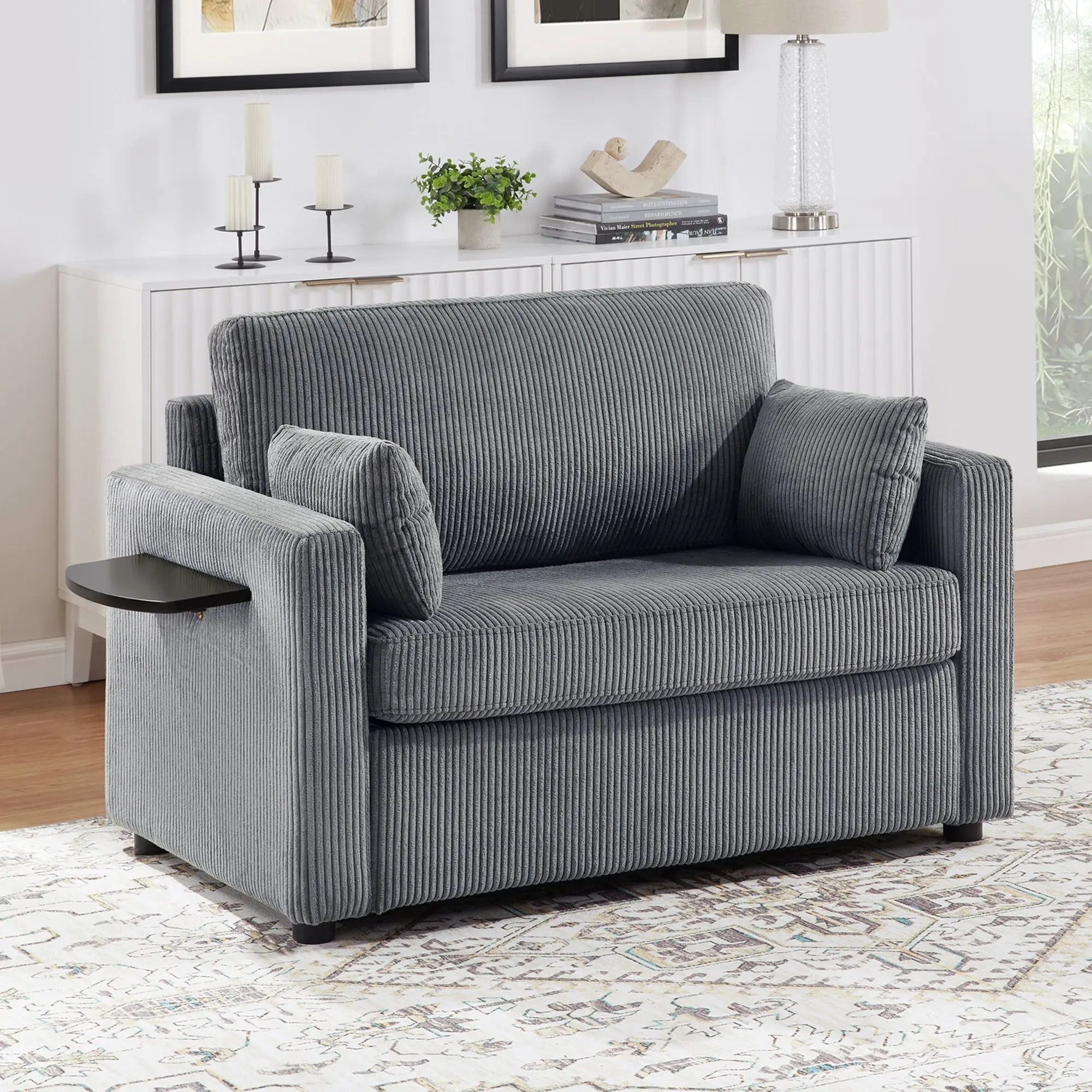 Sleeper Sofa With Foldable Mattress, USB Ports, Side Table & Storage Pocket by Unique Piece Furniture