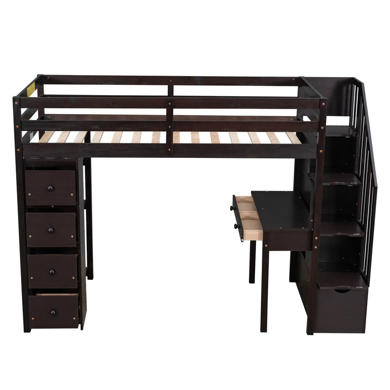 Loft Bed With Storage Drawers, Desk And Stairs With Shelves by HouseOfZazla