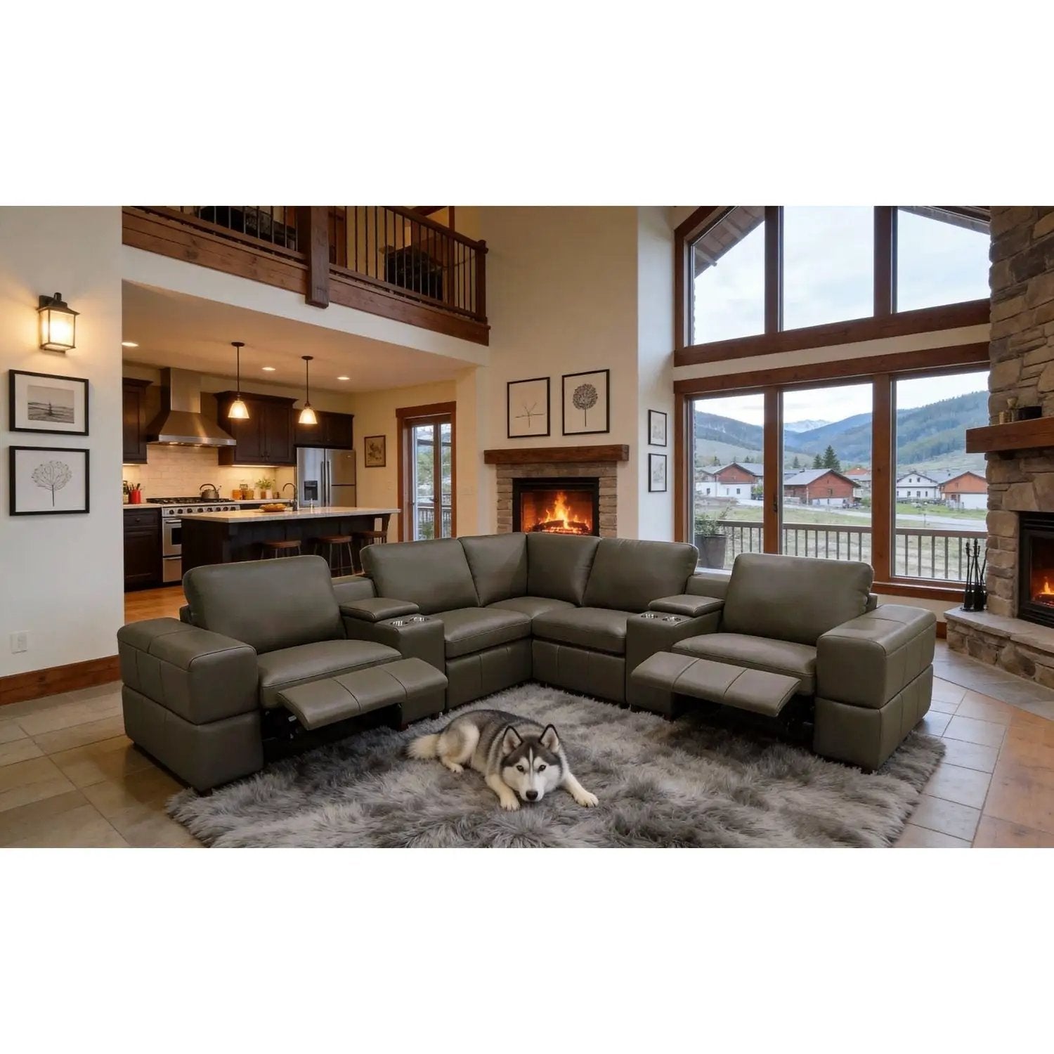 Upholstered Large Arms Sectional With Recliner Seats by Unique Piece Furniture