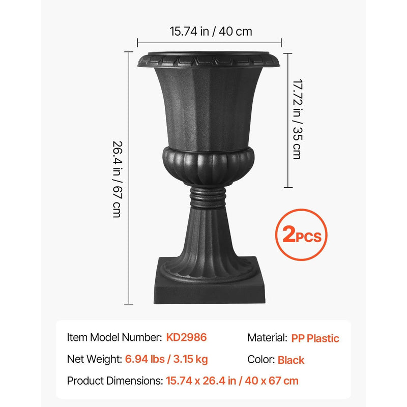 Plastic Urn Planters, 15.8 x 26.4 Inch, 2 Pack by HouseOfZazla