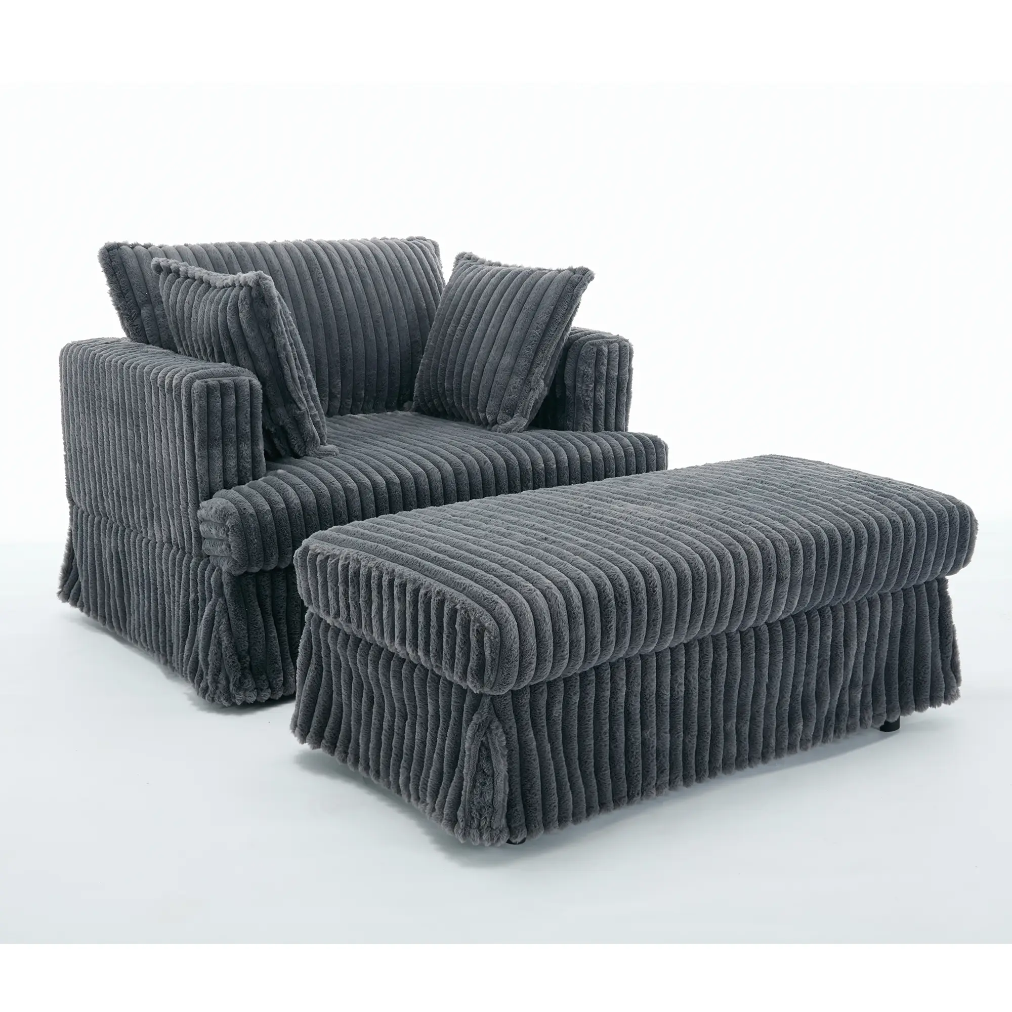 Oversized Corduroy Chaise Lounge with Ottoman in Dark Gray by HouseOfZazla