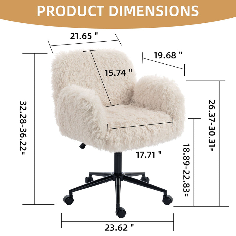Swivel Chair With Adjustable Armrests And Wheels For Home Office - Beige by HouseOfZazla
