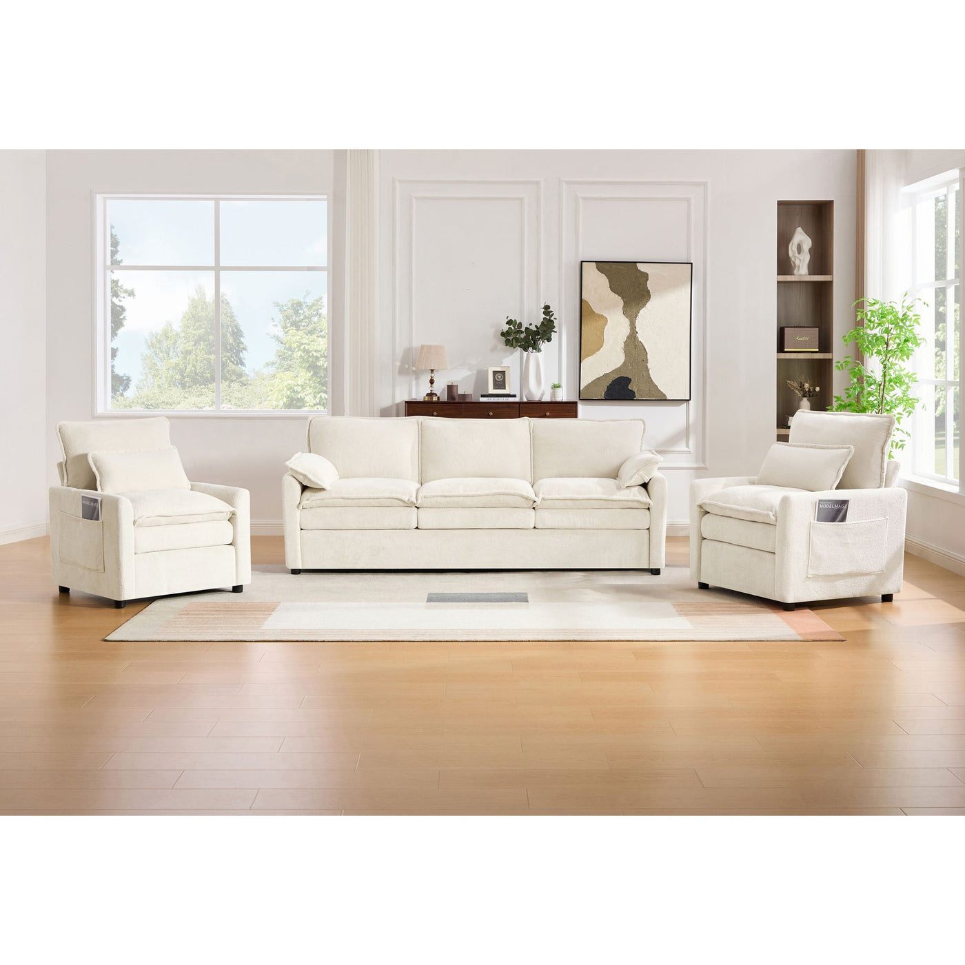 Modern Sofa Set With Double Layer Cushion And Side Storage Pockets by HouseOfZazla
