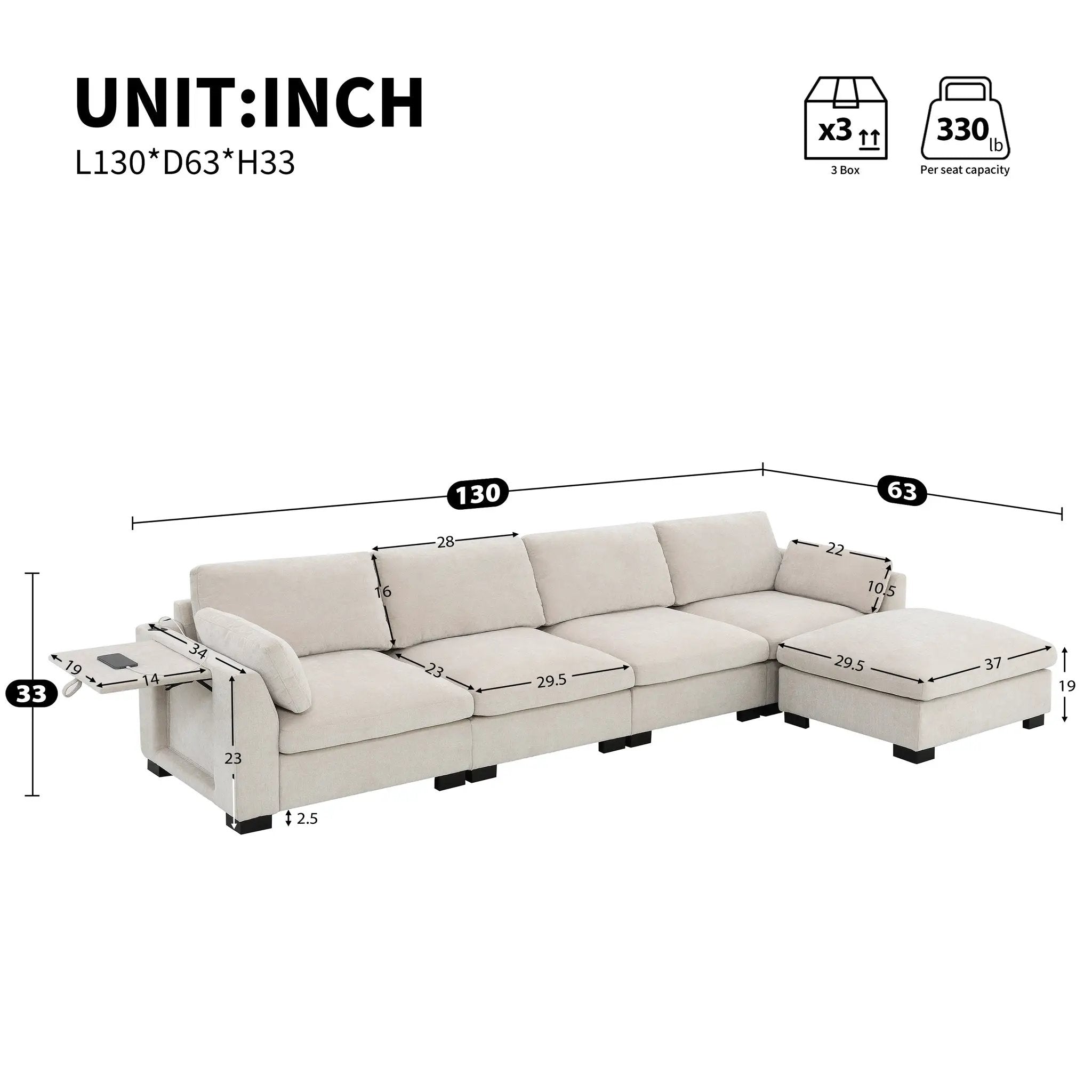 130" Modular Sectional Sofa by HouseOfZazla