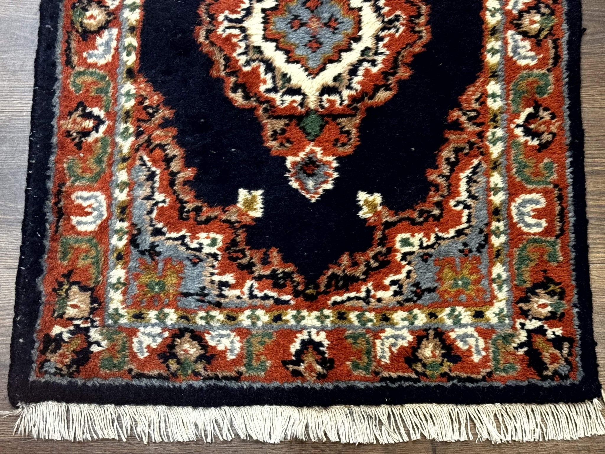Small Indo Persian Rug 2x3, Navy Blue & Terracotta, Wool, Handmade by Jewel Rugs