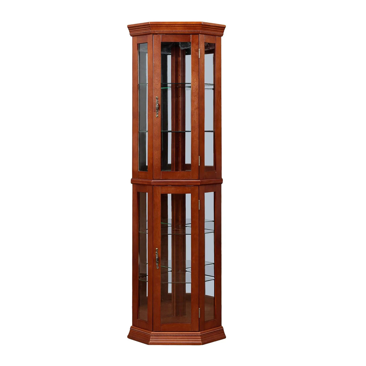 Corner Curio Cabinet With Lights, Adjustable Tempered Glass Shelves, Mirrored Back, Display Cabinet (E26 Light Bulb Not Included) by HouseOfZazla