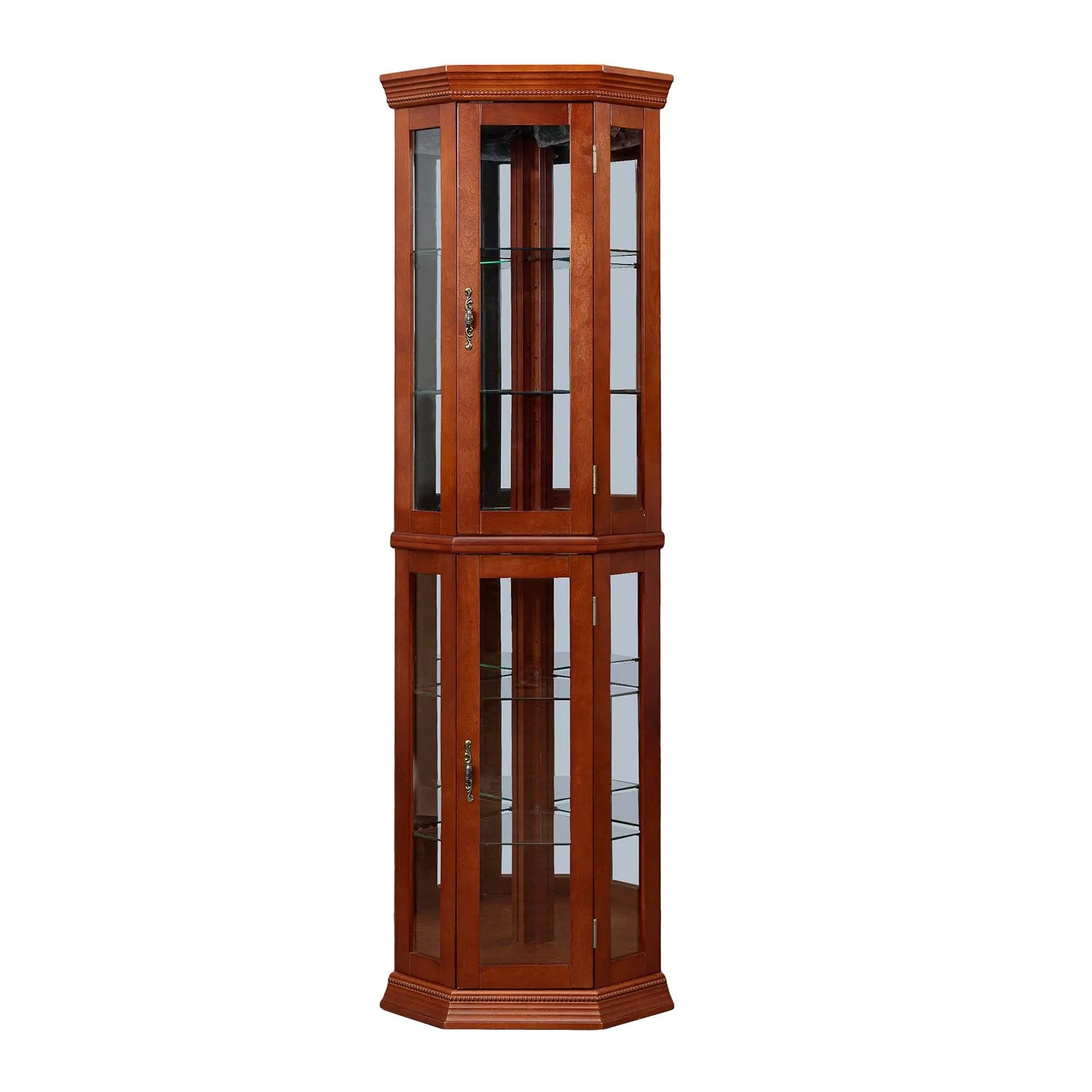 Corner Curio Cabinet With Lights, Adjustable Tempered Glass Shelves, Mirrored Back, Display Cabinet (E26 Light Bulb Not Included) by HouseOfZazla