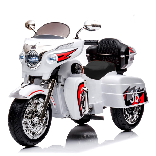 12V Kids Ride-On Motorcycle with LED Lights & Music - White or Black