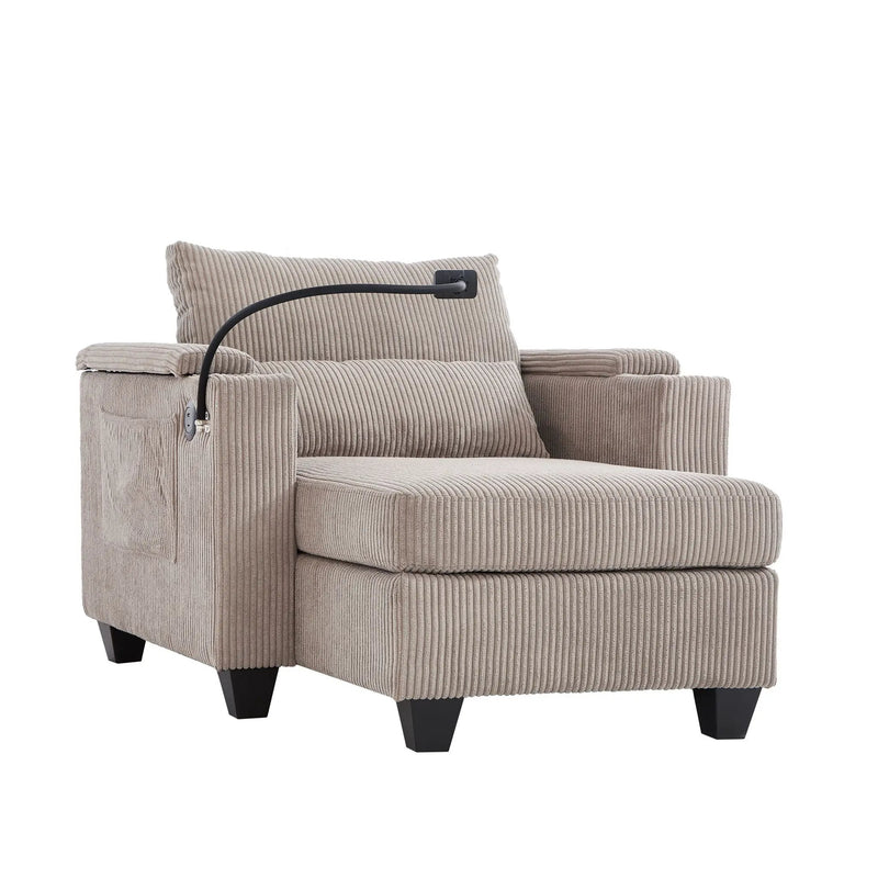 Convertible Chaise Lounge Sofa Chair With USB Ports, Cup Holders, Phone Holder And Storage by HouseOfZazla