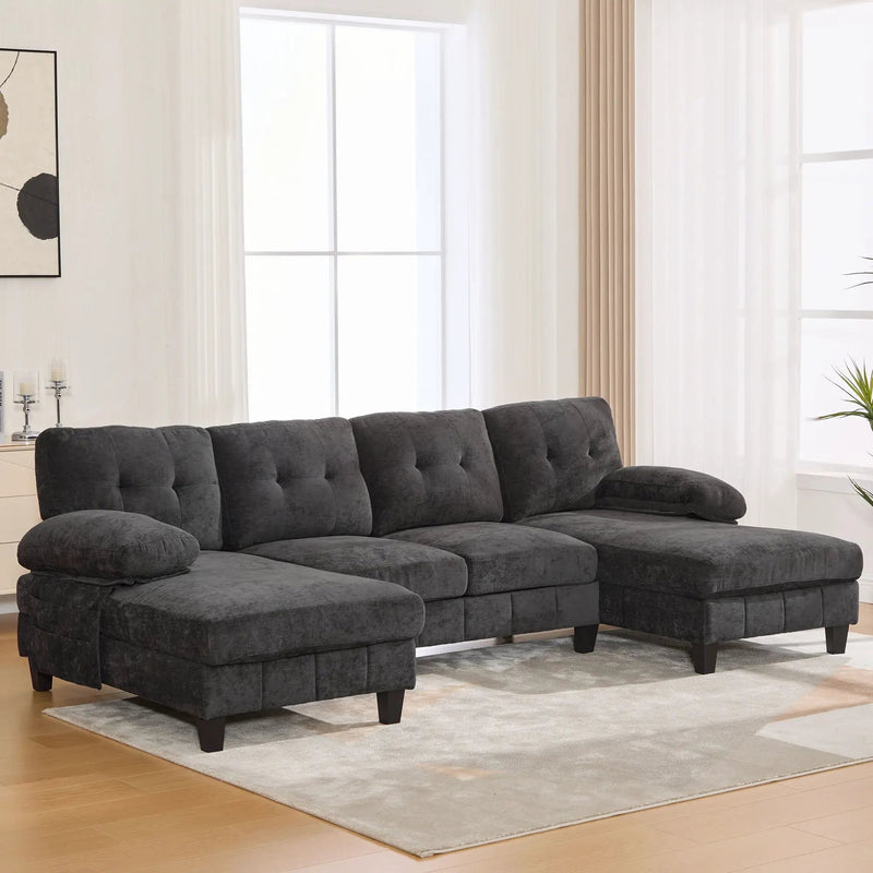 U-Shaped Sectional Sofa 103.5" Fabric Couch With Dual Chaise Lounges, Storage Pockets, Armrest Pillows by HouseOfZazla