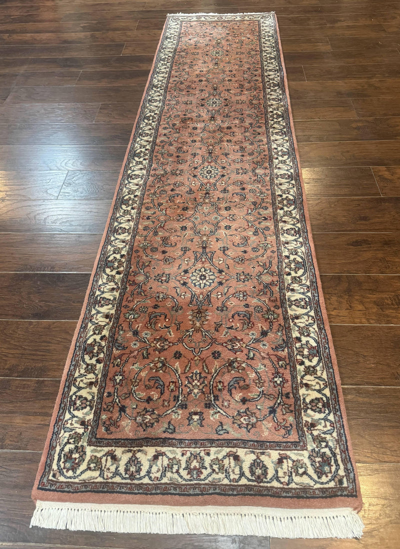 Indo Persian Runner Rug 2.6 x 10, Coral and Cream, Hand Knotted 10ft Wool Oriental Runner for Hallway or Kitchen by Jewel Rugs
