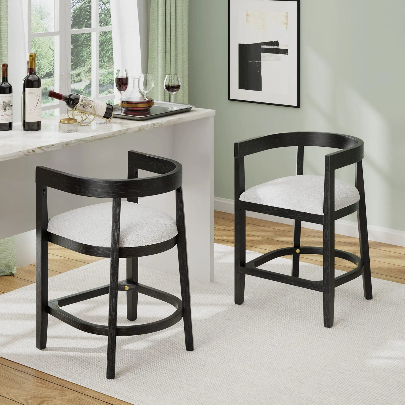 Modern Rubberwood Counter Stool Set With Upholstered Seats by HouseOfZazla