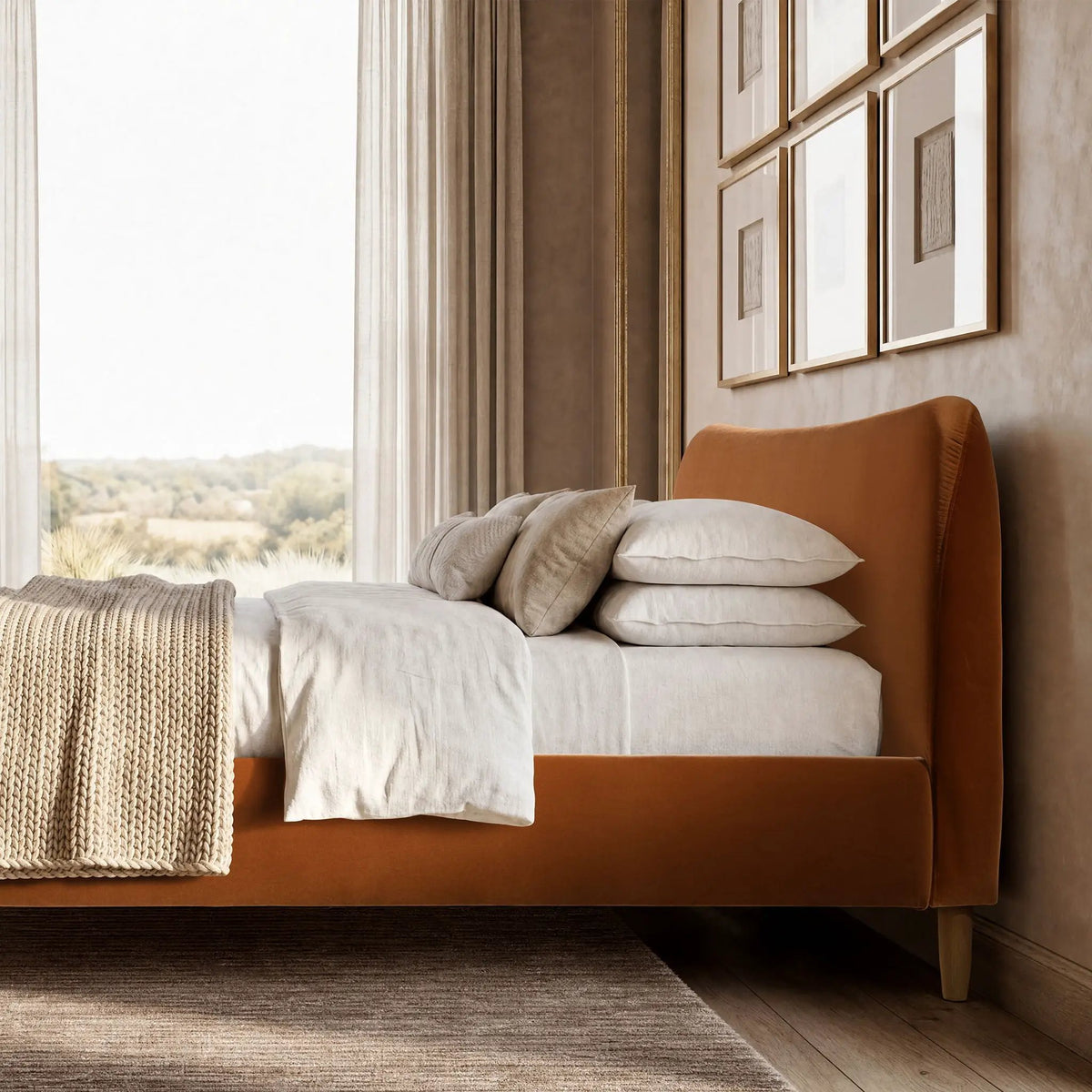 Roman - Curved Headboard Upholstered Platform Bed, photo 14 of 42