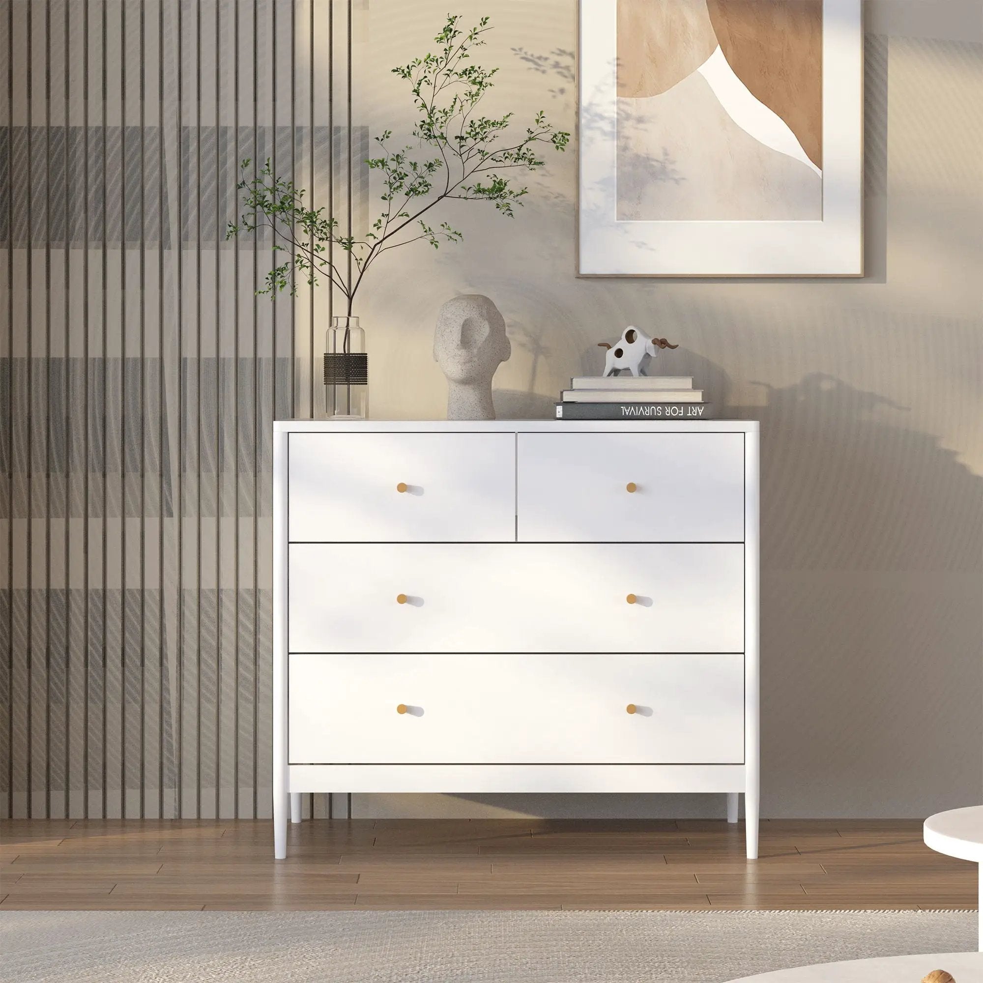 4 Drawer Kids Dresser With Antique Brass Pulls - White by HouseOfZazla
