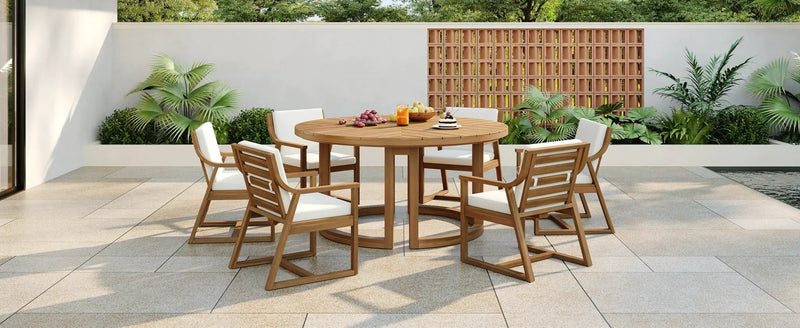 TREXM Patio Dining Table Set for 6, Round Dining Table with Cushions by HouseOfZazla