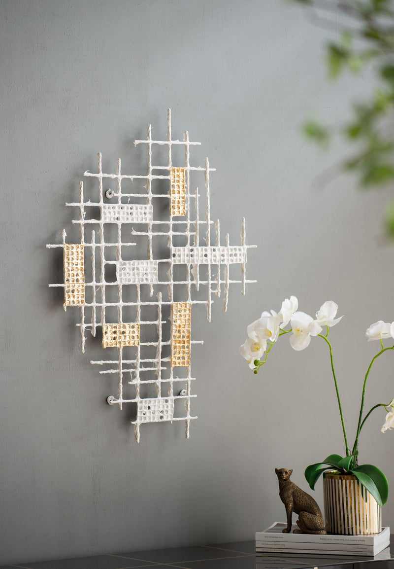 White and Gold Wall Decor with Modern Geometric Design - 31.7" W