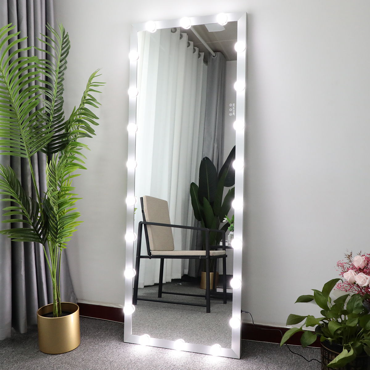 Full Length Mirror with Lights and Touch Control – Pearl Silver, Black, or Pink