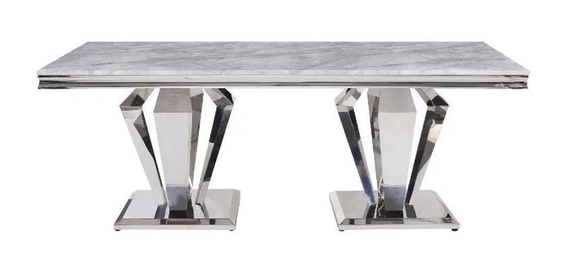Satinka - Dining Table - Light Gray Printed Faux Marble Top & Mirrored Silver by Unique Piece Furniture