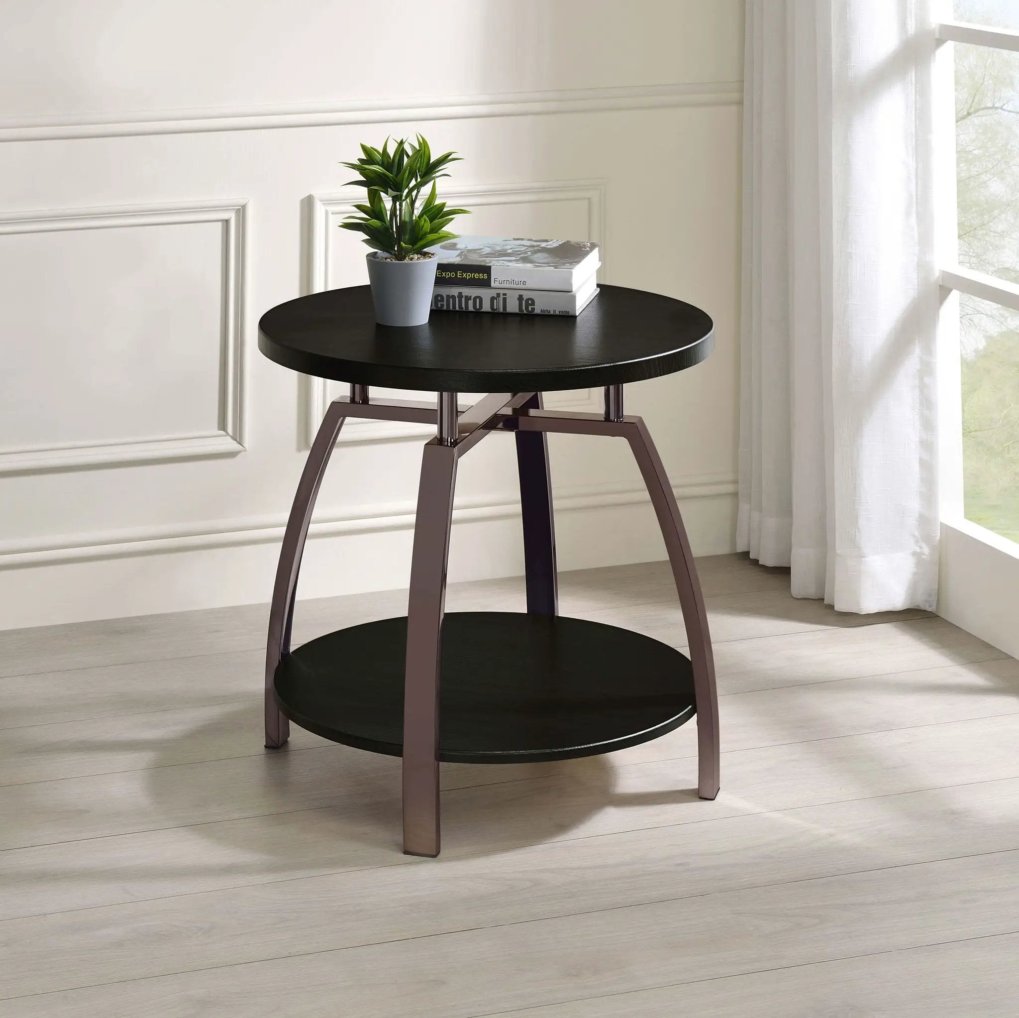 Dacre Round Engineered Wood Top Side End Table Dark Charcoal by Unique Piece Furniture