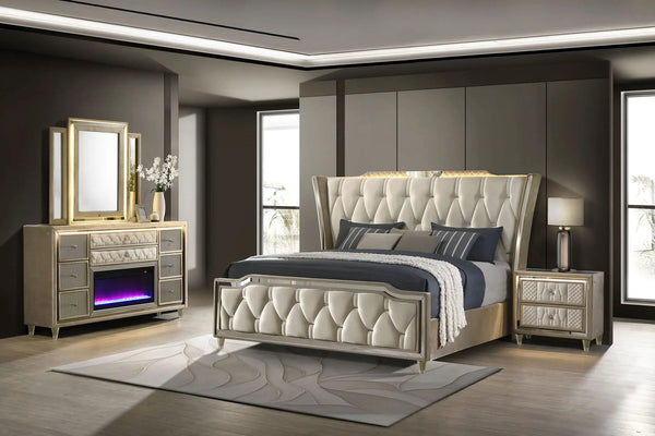 Lorient 4-piece California King Bedroom Set Ivory and Camel