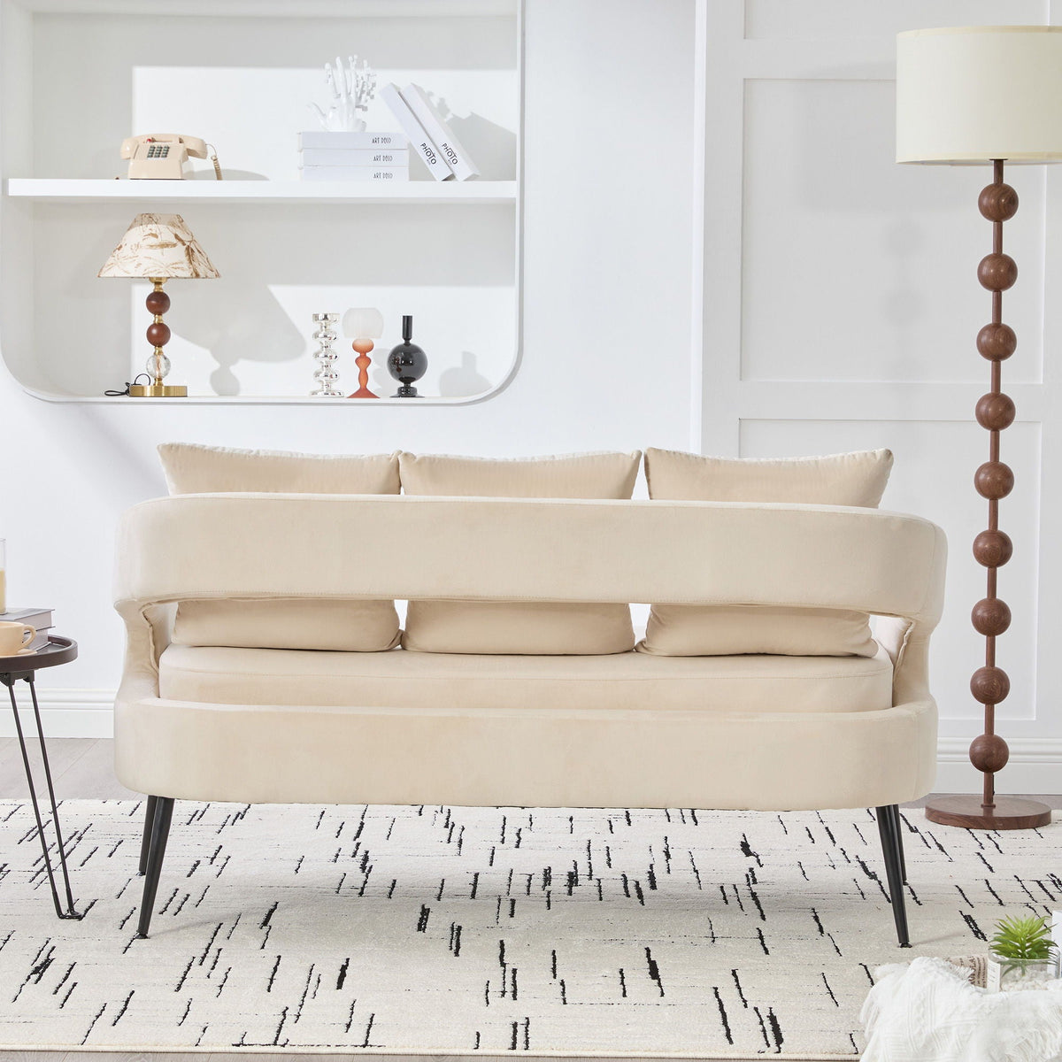 Open Back Loveseat Settee with 3 Pillows - Beige, Dark Green, or Dark Gray, photo 9 of 28