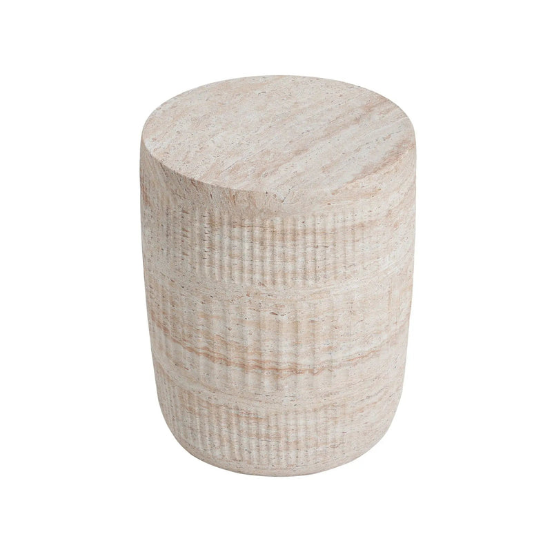 Stylish Outdoor / Indoor Lightweight Concrete Side Table With Travertine - Beige by HouseOfZazla