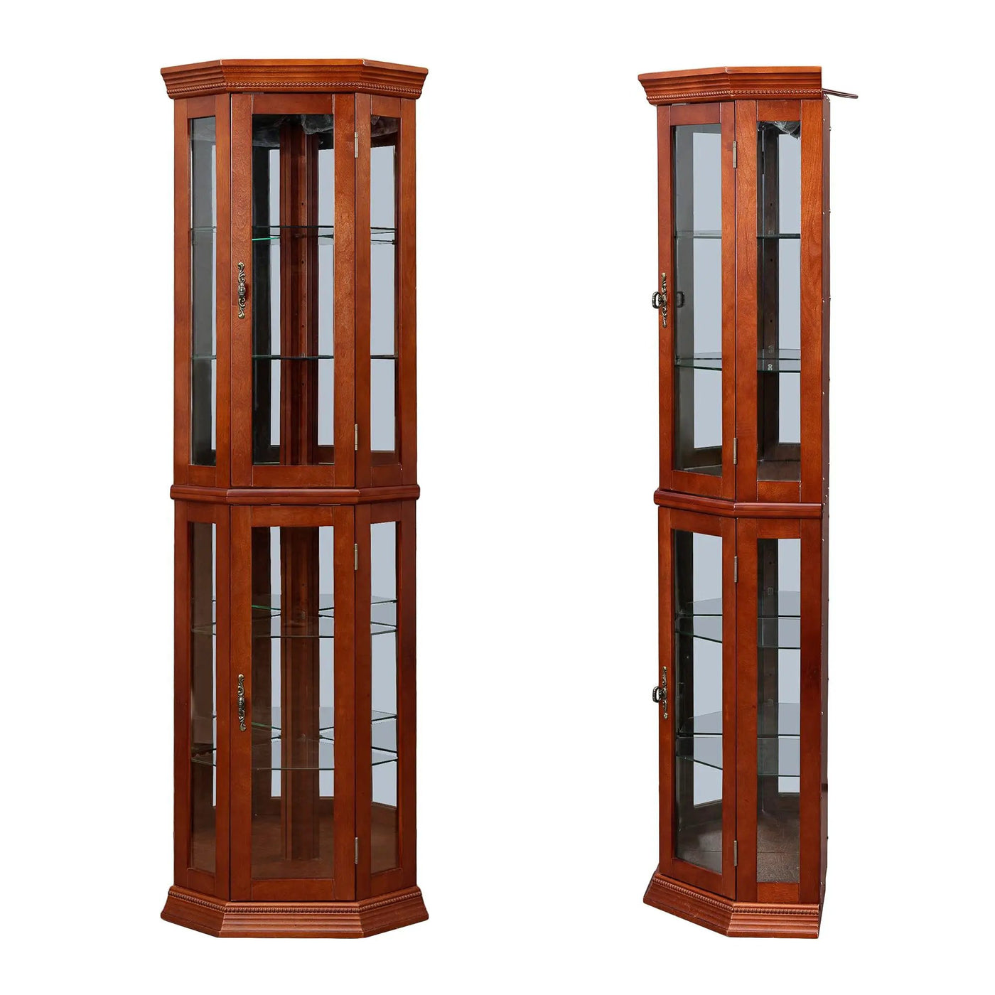 Corner Curio Cabinet With Lights, Adjustable Tempered Glass Shelves, Mirrored Back, Display Cabinet (E26 Light Bulb Not Included) by HouseOfZazla